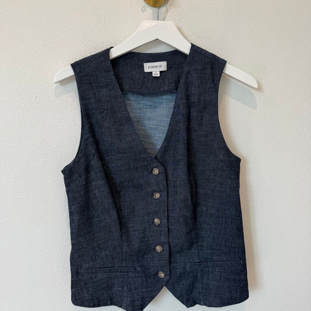 Evereve Dark Chambray Button Front Vest Linen/Cotton blend - Size Small-Western